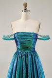 Metallic Golden A Line Off The Shoulder Homecoming Dress