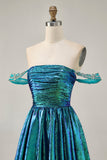 Metallic Golden A Line Off The Shoulder Homecoming Dress
