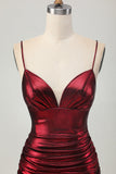 Burgundy Spaghetti Straps Ruched Tight Homecoming Dress