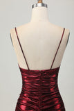 Burgundy Spaghetti Straps Ruched Tight Homecoming Dress
