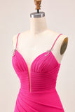Bodycon Fuchsia Ruched Homecoming Dress With Bow