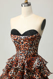 Corset A Line Sweetheart Tiered Khaki Leopard Homecoming Dress