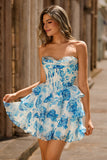 Pink Sweetheart Corset A-Line Printed Homecoming Dress With Sequins