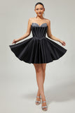 Black A-Line Sweetheart Beaded Homecoming Dress With Bow