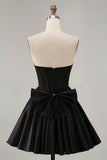 Black A-Line Sweetheart Beaded Homecoming Dress With Bow
