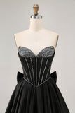 Black A-Line Sweetheart Beaded Homecoming Dress With Bow