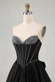 Black A-Line Sweetheart Beaded Homecoming Dress With Bow