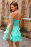 Green A-Line Corset Strapless Homecoming Dress with Beading
