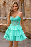 Green A-Line Corset Strapless Homecoming Dress with Beading