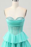 Yellow Strapless Tiered Corset A-Line Homecoming Dress with Beading