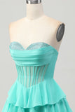 Corset Sweetheart A Line Green Homecoming Dress with Beading