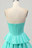 Yellow Strapless Tiered Corset A-Line Homecoming Dress with Beading