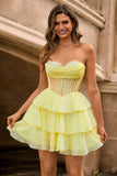 Green A-Line Corset Strapless Homecoming Dress with Beading