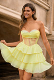 Green A-Line Corset Strapless Homecoming Dress with Beading