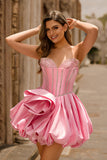 Pink Bodycon Sweetheart Satin Corset Homecoming Dress with Rhinestones
