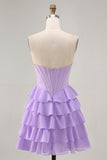 Blush A-Line Tiered Ruffle Corset Strapless Homecoming Dress