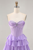 Blush A-Line Tiered Ruffle Corset Strapless Homecoming Dress