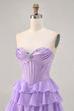 Blush A-Line Tiered Ruffle Corset Strapless Homecoming Dress