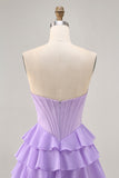 Blush A-Line Tiered Ruffle Corset Strapless Homecoming Dress