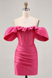 Fuchsia Off The Shoulder Corset Bodycon Homecoming Dress
