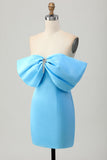 Tight Strapless Blue Homecoming Dress with Lace-up Back