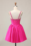 Fuchsia Satin Corset A Line Homecoming Dress with Rhinestones