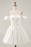 Off The Shoulder A Line Ruched White Homecoming Dress