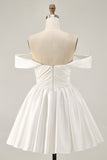 Pink A Line Ruched Off The Shoulder Homecoming Dress