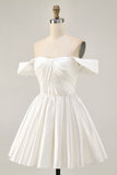 Pink A Line Ruched Off The Shoulder Homecoming Dress