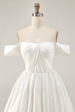 Pink A Line Ruched Off The Shoulder Homecoming Dress