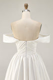 Pink A Line Ruched Off The Shoulder Homecoming Dress