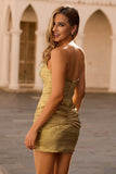 Green Strapless Ruched Bodycon Homecoming Dress with Rhinestones