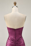 Wine Strapless Ruched Bodycon Homecoming Dress with Rhinestones