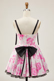 Corset A-Line White Fuchsia Flower Homecoming Dress With Bow