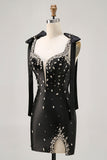 Black Rhinestone Tight Homecoming Dress with Slit