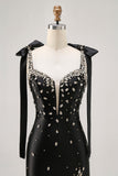Black Rhinestone Tight Homecoming Dress with Slit