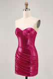 Coffee Strapless Ruched Sequined Bodycon Homecoming Dress