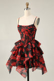 Black Red Corset Tiered A Line Homecoming Dress