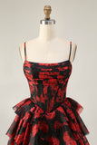 Black Red Corset Tiered A Line Homecoming Dress