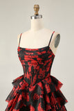 Black Red Corset Tiered A Line Homecoming Dress