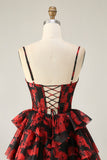 Black Red Corset Tiered A Line Homecoming Dress