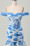 Off The Shoulder White Fuchsia Flower Bodycon Corset Appliqued Homecoming Dress