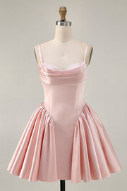 Blush A-Line Spaghetti Straps Satin Homecoming Dress