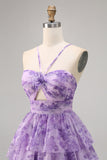 Green Floral Tiered A Line Homecoming Dress