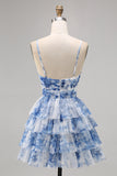 Green Floral Tiered A Line Homecoming Dress