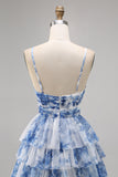 Green Floral Tiered A Line Homecoming Dress
