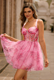Corset Pink Flower A Line Homecoming Dress