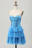 Fuchsia Corset Tiered A Line Strapless Homecoming Dress