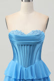 Fuchsia Corset Tiered A Line Strapless Homecoming Dress