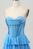 Fuchsia Corset Tiered A Line Strapless Homecoming Dress